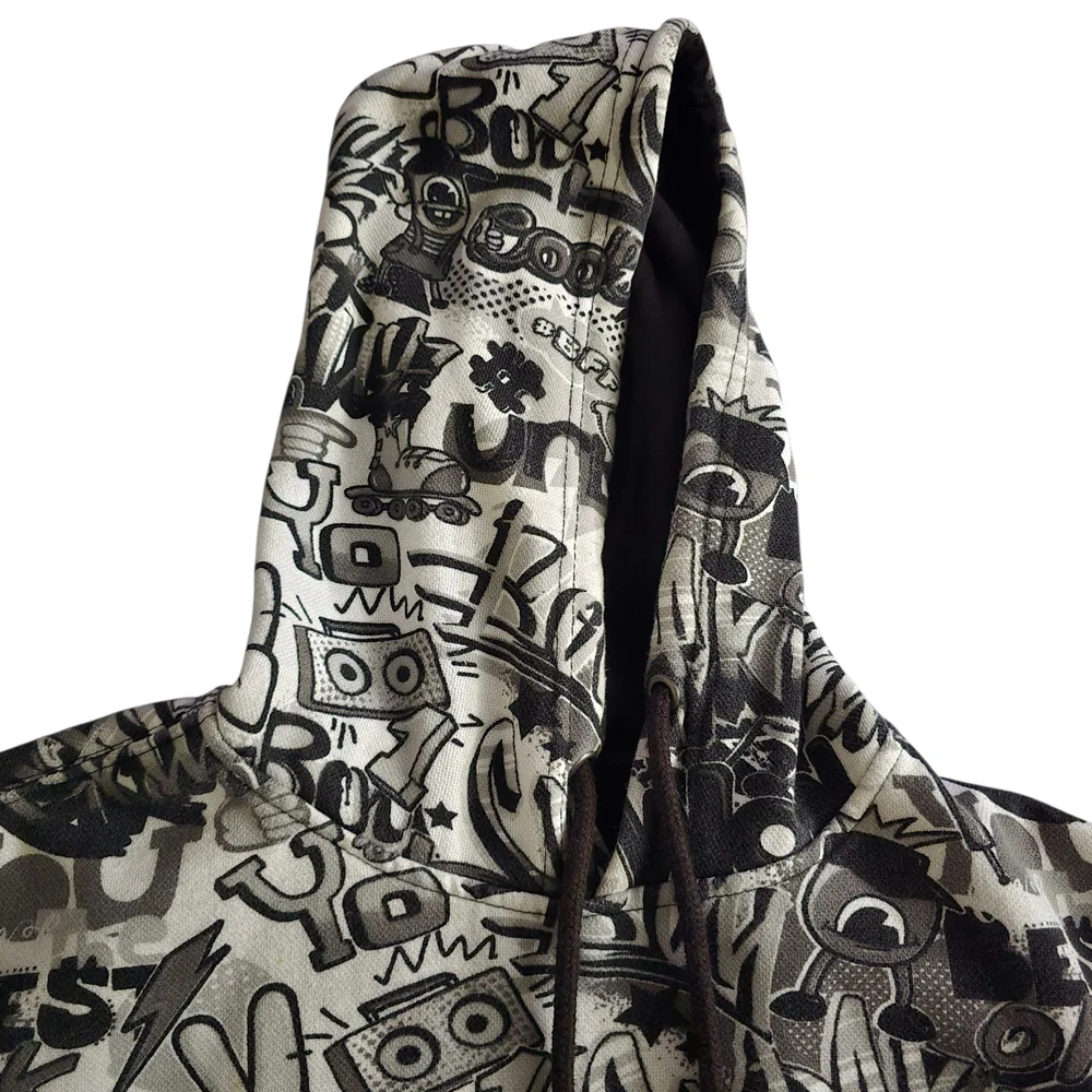 Super Massive Pull Over Hoodie Comic-Style Graffiti Print/Street Art Mens Medium